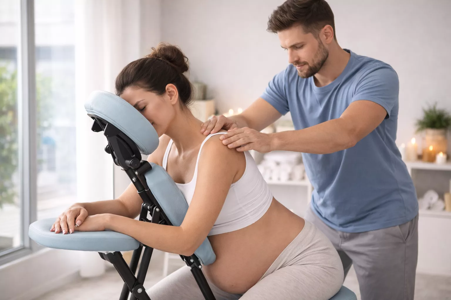 Massaggio prenatale donna seduta